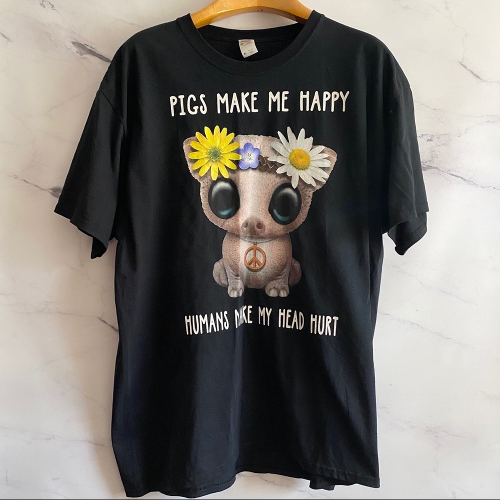 Pigs Make Me Groovy Flower Crown Boho Graphic Tee Size XL